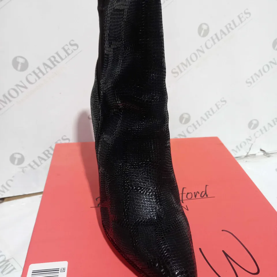 RUTH LANGSFORD PLATFORM LEATHER ANKLE BOOT - BLACK SNAKE - UK 5