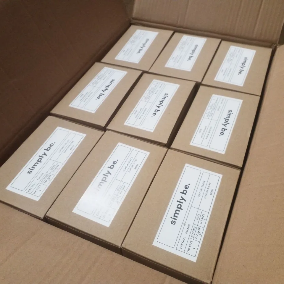 BOX CONTAINING APPROXIMATELY 9 PAIRS OF BRAND NEW SIMPLY BE BLACK JUPITER WIDE MESH SLINGBACK FLATS - SIZE 4