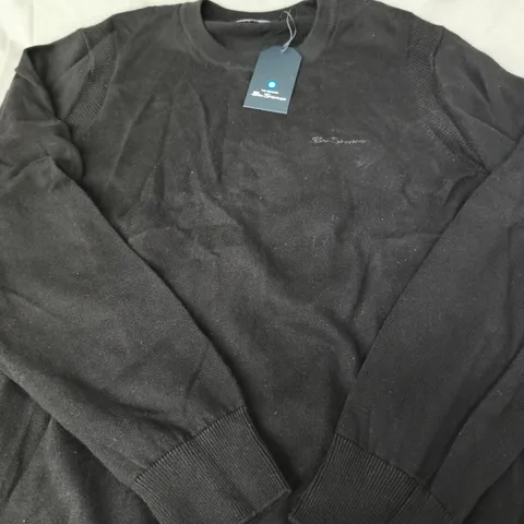 BEN SHERMAN MEN'S BLACK TEXTURED FRONT CREW KNIT – XL