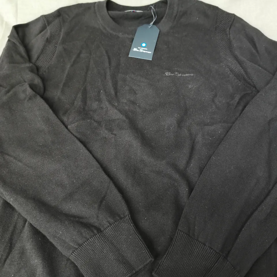 BEN SHERMAN MEN'S BLACK TEXTURED FRONT CREW KNIT – XL