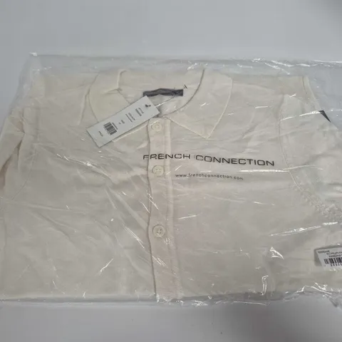 FRENCH CONNECTION MEN'S POLO SHIRT – ECRU/MARINE – SIZE M