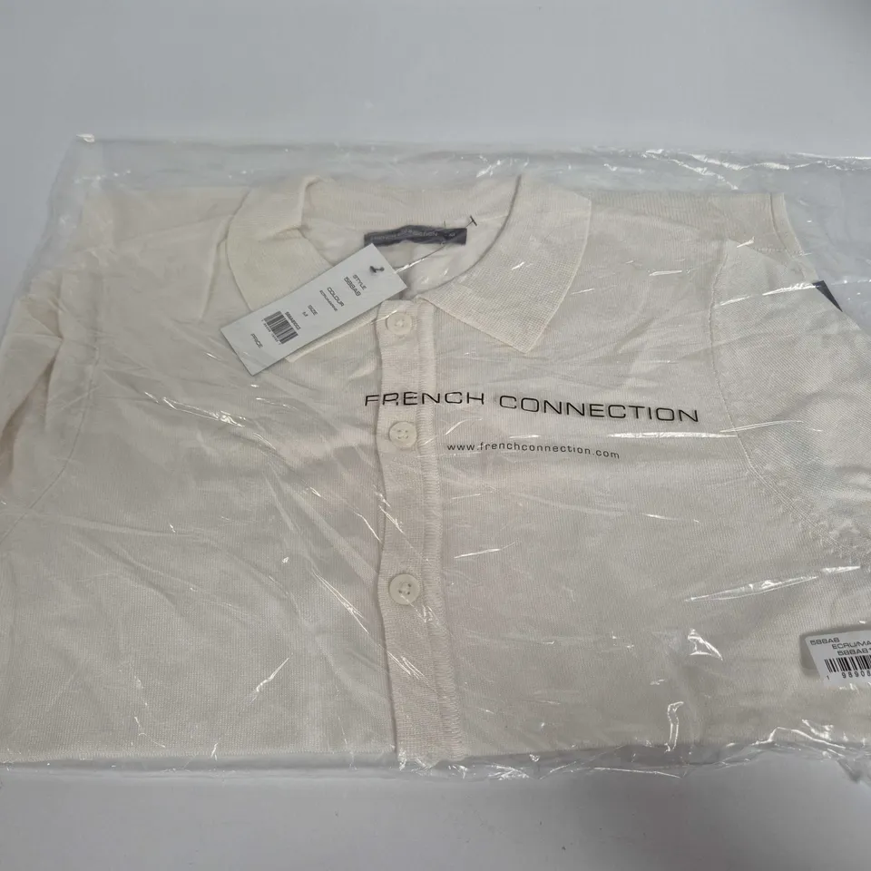 FRENCH CONNECTION MEN'S POLO SHIRT – ECRU/MARINE – SIZE M