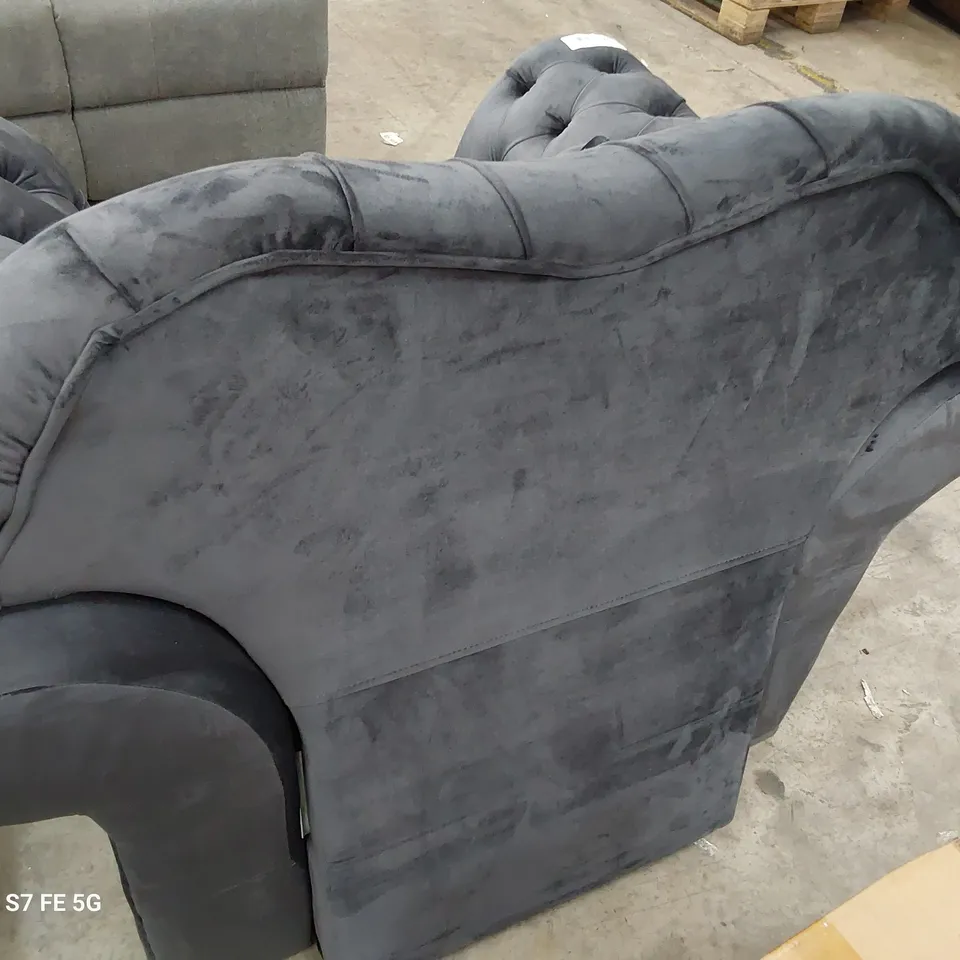 DESIGNER CHESTERFIELD EASY CHAIR CHARCOAL PLUSH FABRIC 