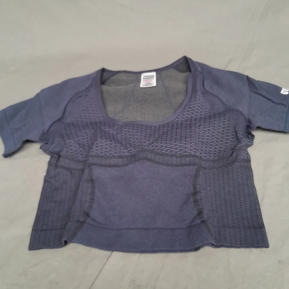 GYMSHARK SPORT SEAMLESS MIDI TOP IN BLUE SIZE L