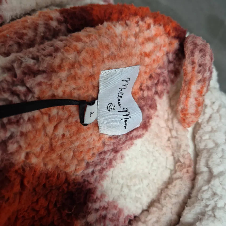 WOMEN'S PLUSH FLEECE HOODED PLAID COAT – ORANGE, CREAM & PINK SIZE LARGE