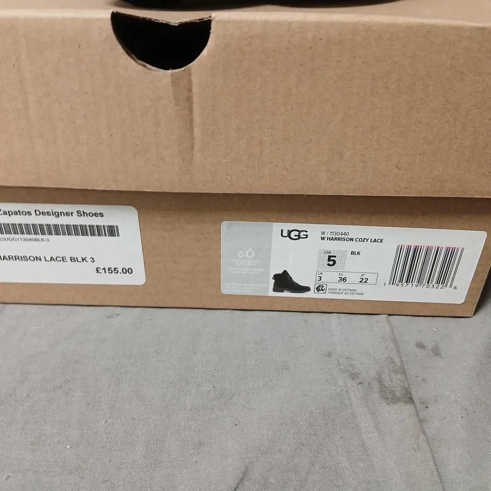 UGG HARRISON LACE BOOTS – BLACK, UK 3 (US 5) – BOXED