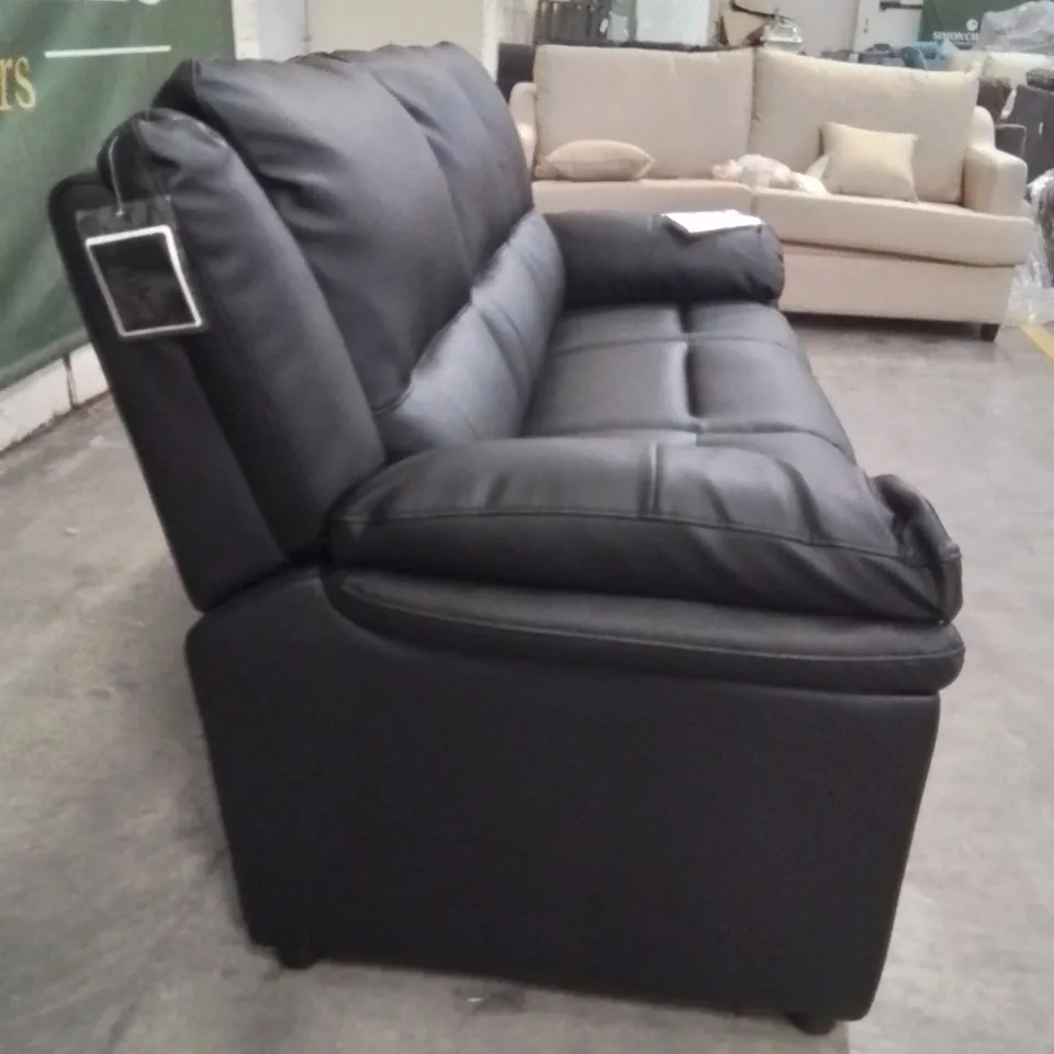 DESIGNER BLACK FAUX LEATHER ALBION FIXED 3 SEATER SOFA  RRP £699
