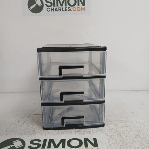 CLEAR 3-DRAWER PLASTIC STORAGE ORGANISER WITH BLACK TRIM UNBOXED