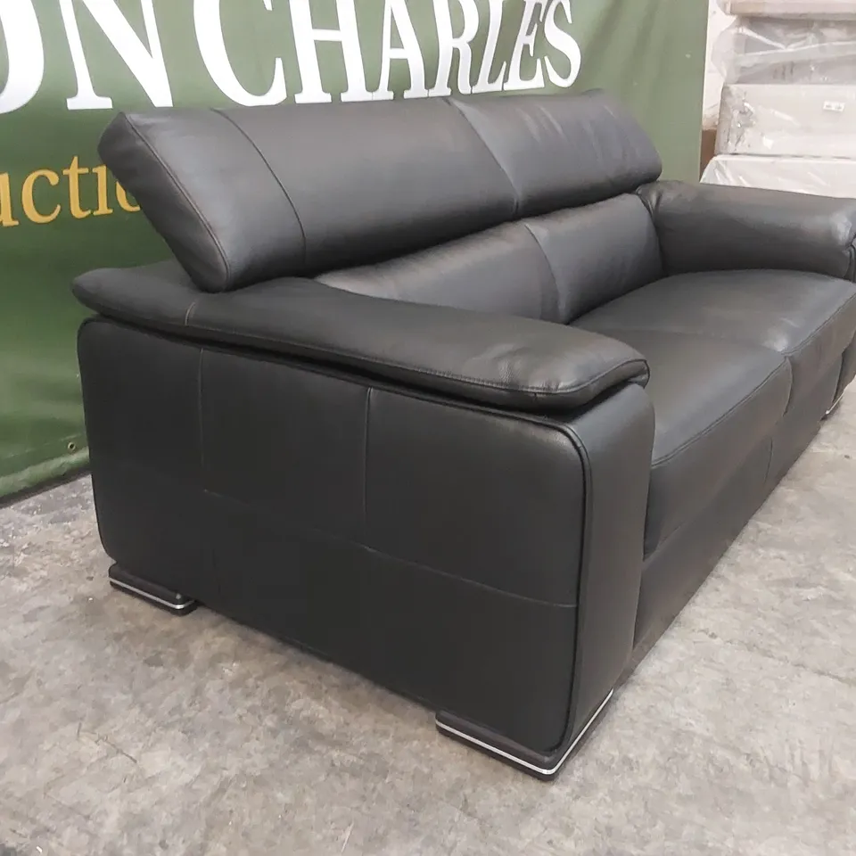 QUALITY DESIGNER ITALIAN MADE LEATHER MELO 4 SEATER SOFA - BLACK