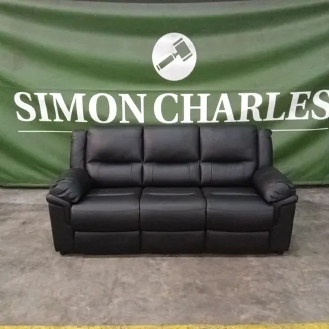 ALBION LUXURY FAUX LEATHER HIGH BACK 3 SEATER SOFA - BLACK