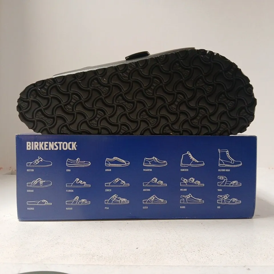 BOXED PAIR OF BIRKENSTOCK ARIZONA EVA OPEN TOE SANDALS IN BLACK SIZE UK 10.5