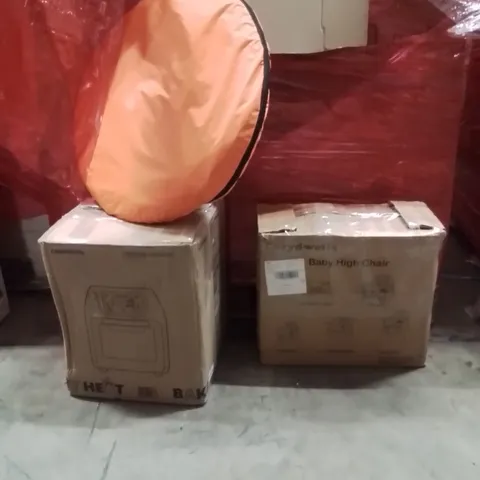 PALLET OF ASSORTED HOUSEHOLD GOODS AND PRODUCTS TO INCLUDE;BABY HIGH CHAIR,AI4 FRYER,POPUP TENT 