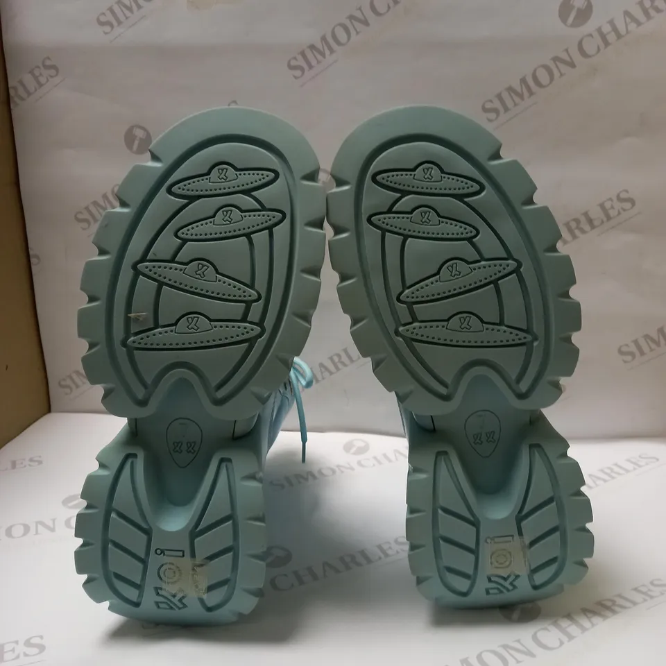 DESIGNER KOI VEGAN GOOGEY BABY BLUE PLATFORM BOOTS