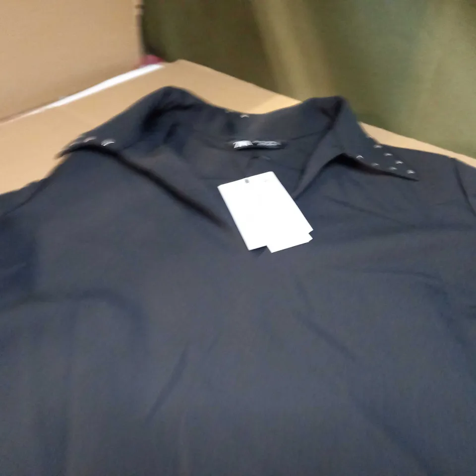 ZARA BLACK/METAL STUD DETAILED POCKET SHIRT DRESS - LARGE