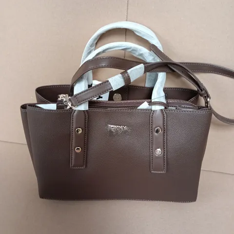 DKNY MARLA TRIPLE COMPARTMENT HANDBAG IN CHOCOLATE