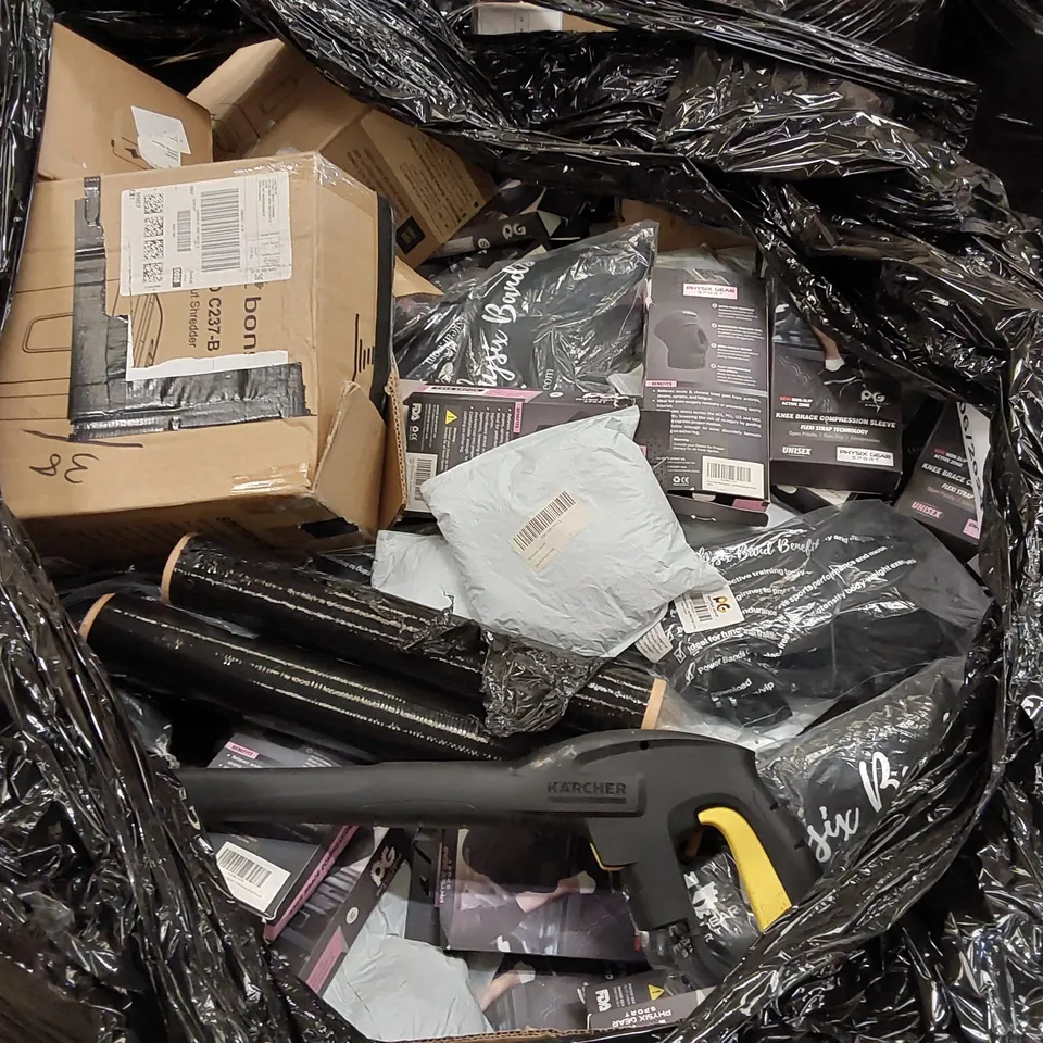 PALLET OF ASSORTED ITEMS INCLUDING: SAMSUNG 43" QE34L 'THE FRAME', BONSAII PAPER SHREDDER, POP UP WIRELESS CHARGER/SOCKET, 2-IN-1 NEBULIZER WITH NASAL SHOWER, KNEE BRACE COMPRESSION SLEEVES ECT