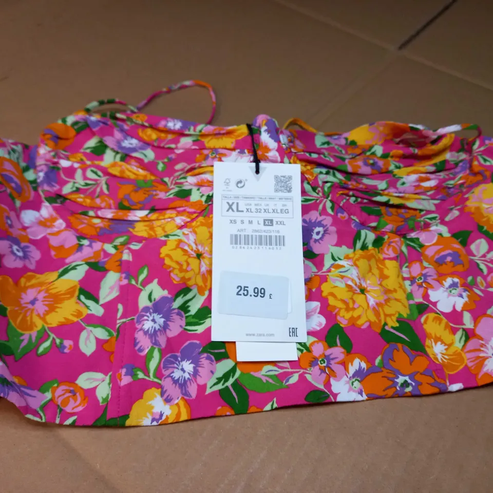 ZARA PINK FLORAL PRINT BRALETTE TOP - XL