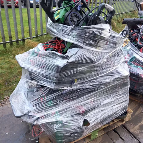 PALLET OF ASSORTED GARDEN POWER TOOLS TO INCLUDE; POWERBASE LAWN MOWER AND POWERBASE PRESSURE WASHER