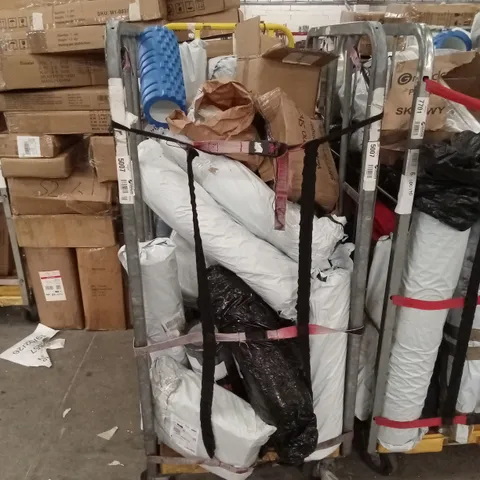 CAGE OF ASSORTED HOUSEHOLD GOODS AND PRODUCTS TO INCLUDE; SPORTS PRODUCTS, CLOTHES HANGERS ETC