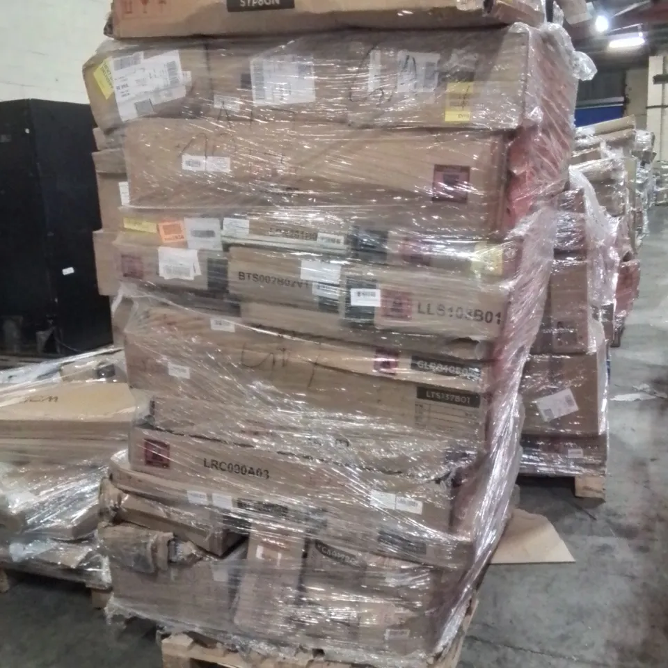 PALLET OF ASSORTED HOUSEHOLD GOODS AND PRODUCTS TO INCLUDE;TRAMPOLINE PADS,CORNER BOOKCASE,RAIN GUARDS 