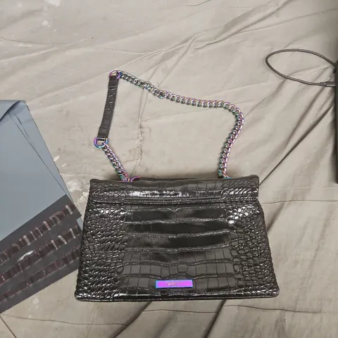KURT GEIGER LONDON BLACK CROC-EFFECT SHOULDER BAG WITH CHAIN STRAP