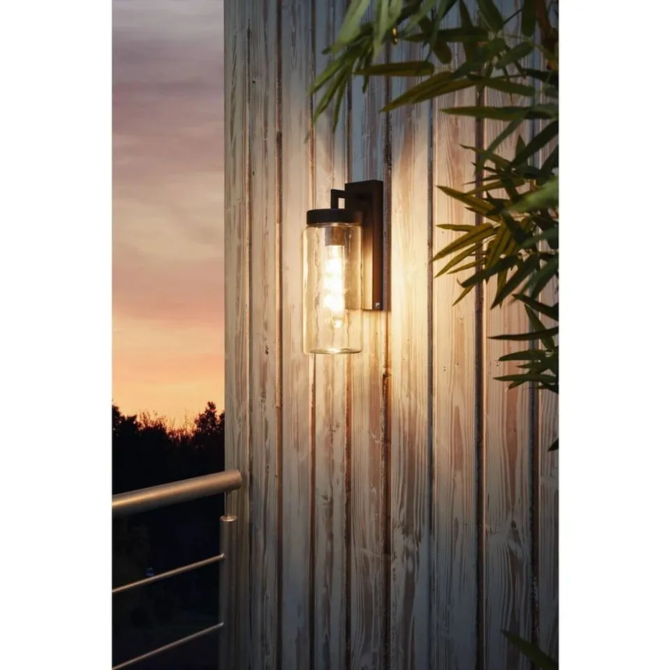BOXED EGLO BOVOLONE 1-LIGHT MODERN BLACK EXTERIOR WALL LAMP
