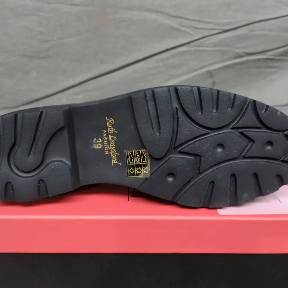 RUTH LANGSFORD FASHION BLACK PATENT CLEATED LOAFER – UK 6