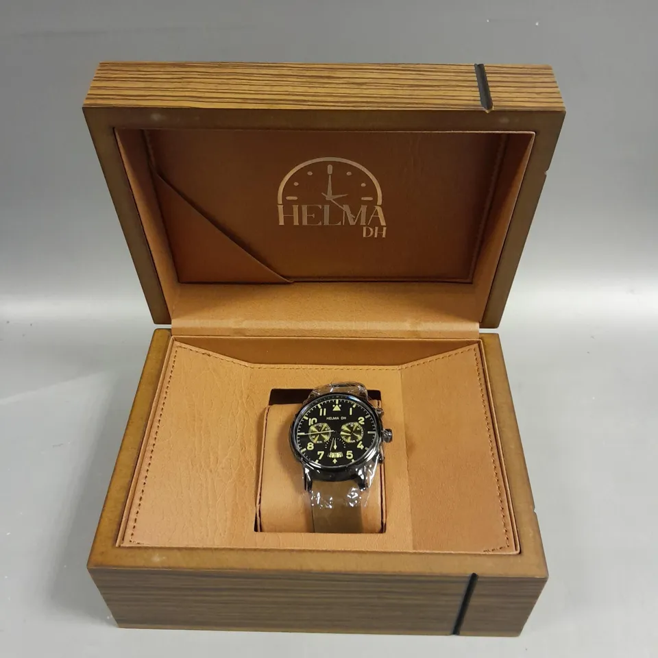 MEN’S HELMA DH CHRONOGRAPH MASTER PILOT WATCH -MODEL DH007- MULTI-FUNCTION MOVEMENT WITH DATE – GENUINE LEATHER STRAP