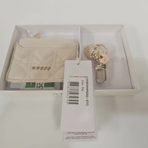 GUESS BEIGE QUILTED WALLET WITH KEYRING – BOXED