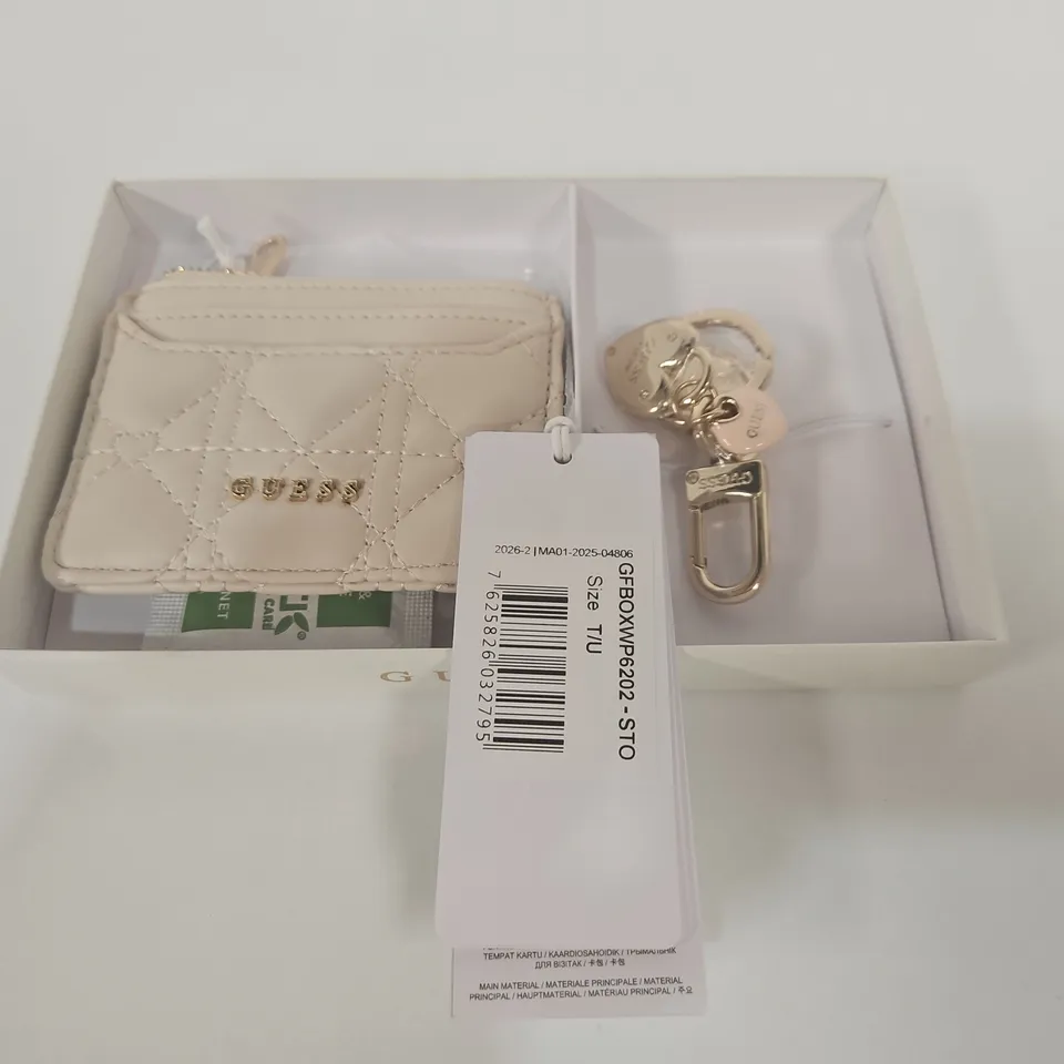 GUESS BEIGE QUILTED WALLET WITH KEYRING – BOXED