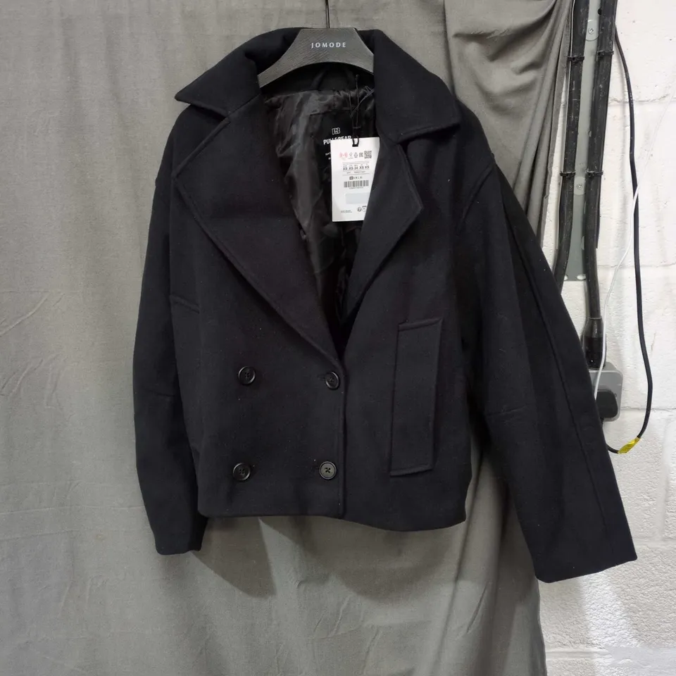 PULL&BEAR BLACK CROPPED DOUBLE-BREASTED COAT – XS (EU XS)