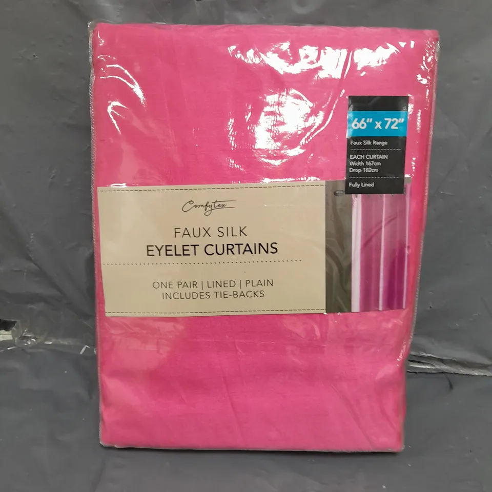 SEALED COMGY TEX FAUX SILK EYELET CURTAINS - 66 X 72 