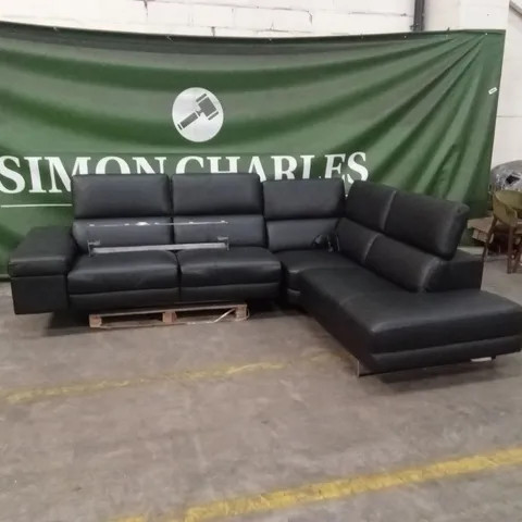 QUALITY DESIGNER ITALIAN MADE LIVIO ELECTRIC RECLINING LEATHER CORNER SOFA - BLACK