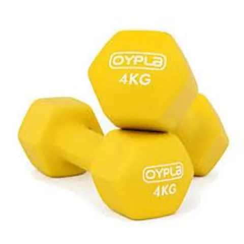 BOXED OYPLA PAIR OF 4KG HEX NON SLIP HAND DUMBBELLS