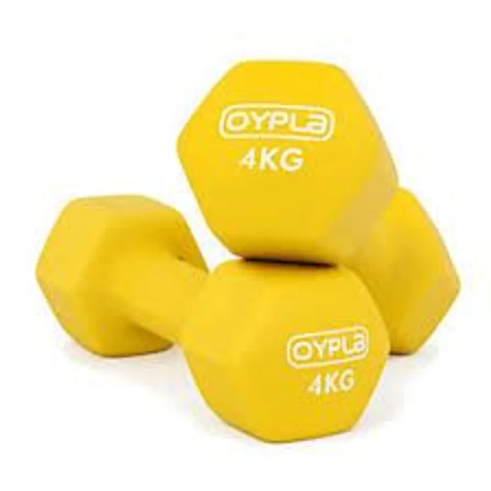 BOXED OYPLA PAIR OF 4KG HEX NON SLIP HAND DUMBBELLS