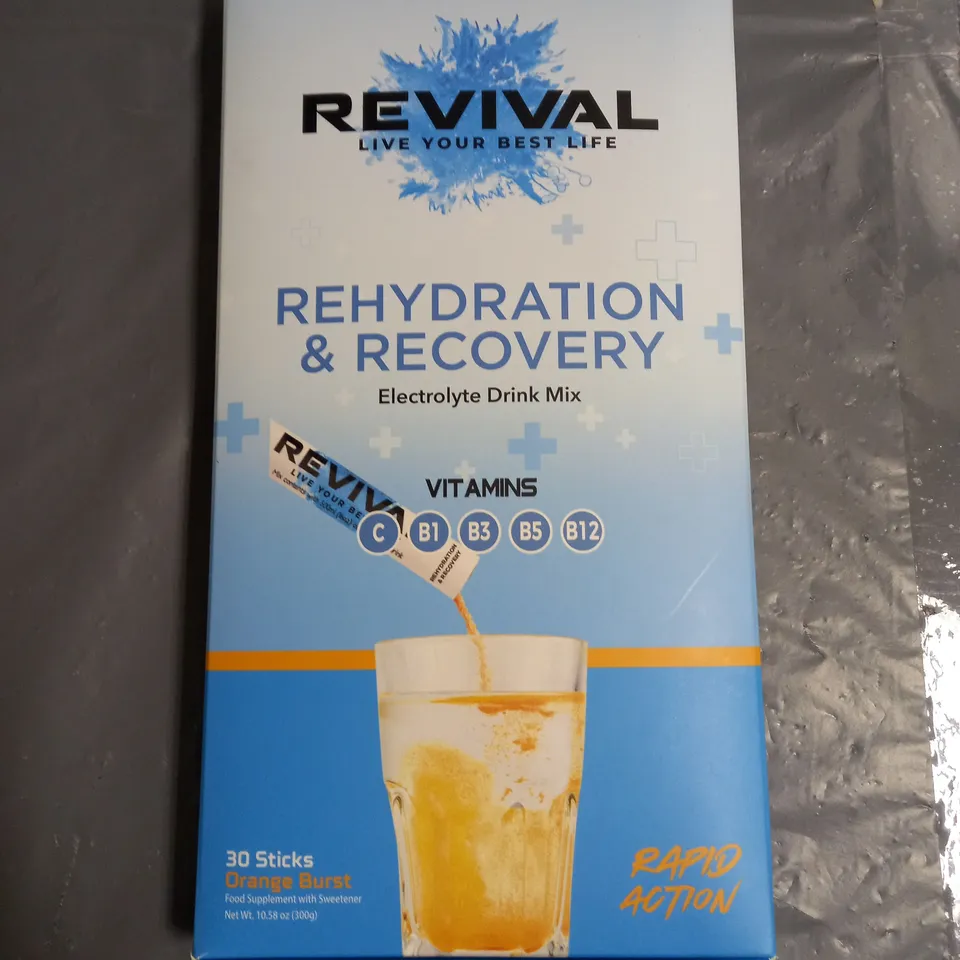 REVIVAL REHYDRATION & RECOVERY ELECTROLITE DRINK MIX IN ORANGE BURST 30 SERVINGS