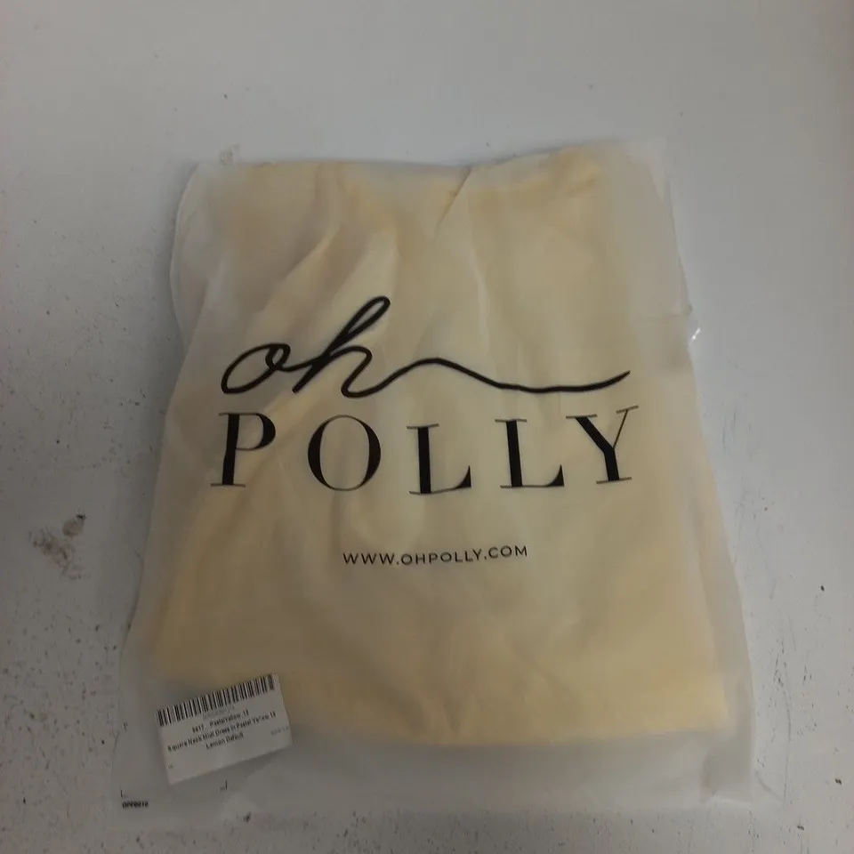 OH POLLY SQUARE NECK MIDI DRESS - PASTEL YELLOW, UK SIZE 10