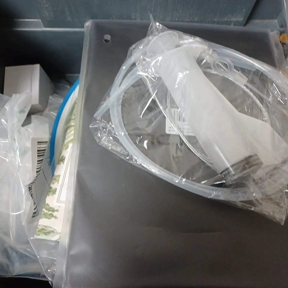 BOX OF APPROXIMATELY 12 ASSORTED ITEMS TO INCLUDE - HARPIL ACTIVE BLUE WATER , WHISK , BT TV BOX ETC