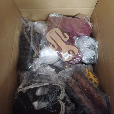 LARGE BOX OF APPROX 10 ASSORTED SHOES IN VARIOUS COLOURS, STYLES AND SIZES - COLLECTION ONLY 