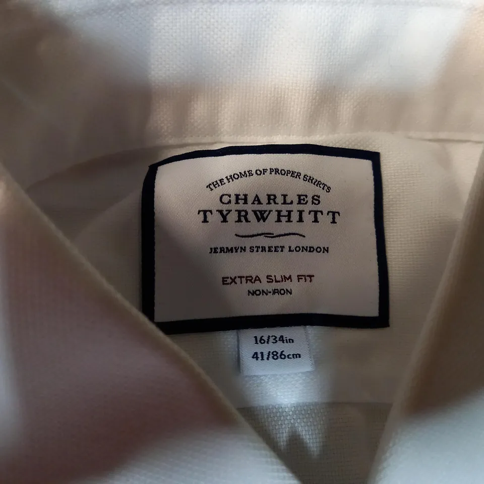 CHARLES TYRWHITT WHITE TEXTURED MENS EXTRA SLIM FIT SHIRT