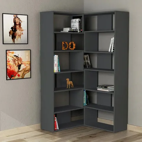 BOXED MOLLY MODERN CORNER MULTIPURPOSE BOOKCASE DISPLAY UNIT NO.4 TALL 179 CM - WHITE (2 BOXES)