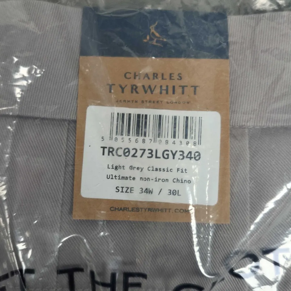 BAGGED CHARLES TYRWHITT LIGHT GREY CLASSIC FIT NON-IRON CHINOS – 34W/30L