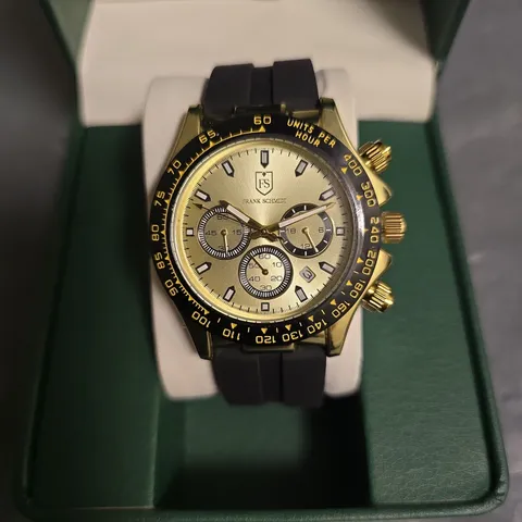 FRANK SCHMIDT GOLD DIAL GENT WATCH WITH BLACK RUBBER STRAP