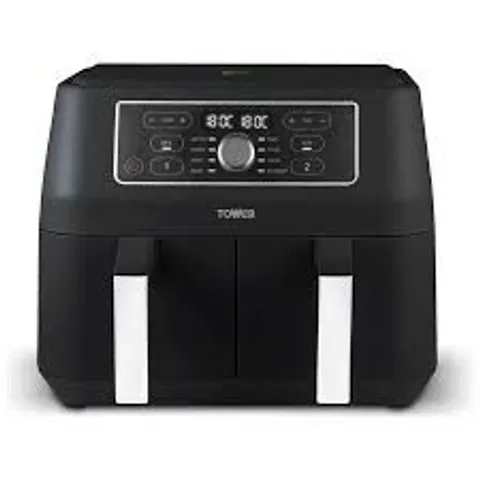 BOXED TOWER T17181AFR DUAL BASKET DIGITAL AIR FRYER - BLACK WITH CHROME TRIM