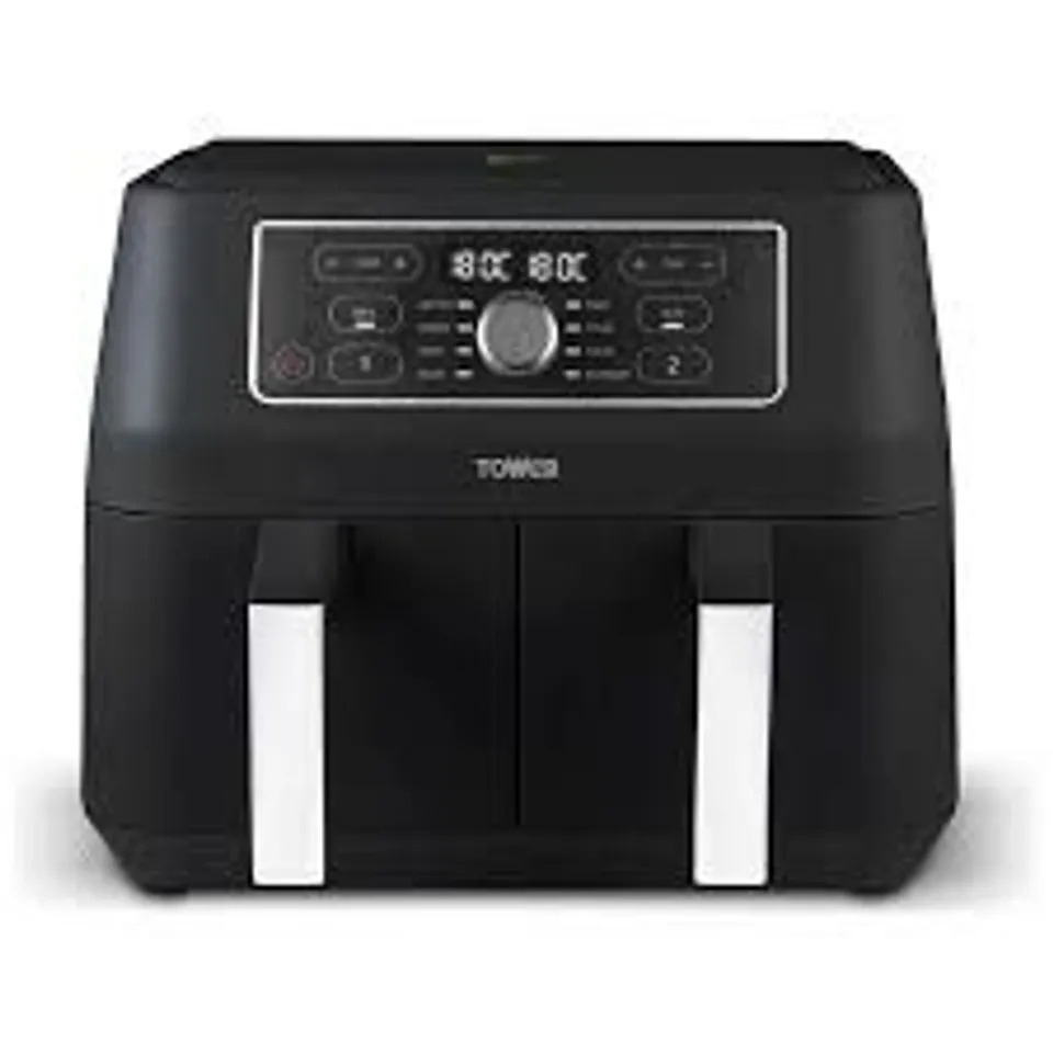 BOXED TOWER T17181AFR DUAL BASKET DIGITAL AIR FRYER - BLACK WITH CHROME TRIM