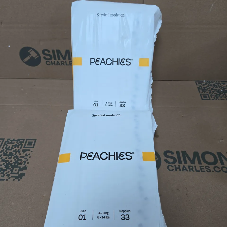 2 X PEACHIES PREMIUM SUSTAINABLE NAPPIES - SIZE 01 - 33 NAPPIES PER PACK 