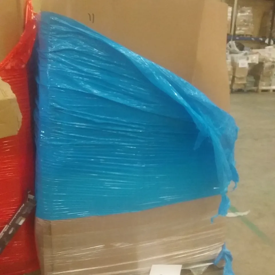 PALLET OF ASSORTED ITEMS INCLUDING DOUBLE TOWEL RAIL, CARPET PROTECTOR, CAMPING WAGON, WINDMILL