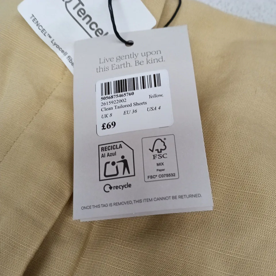 NOBODYS CHILD YELLOW CLEAN TAILORED SHORTS UK 8