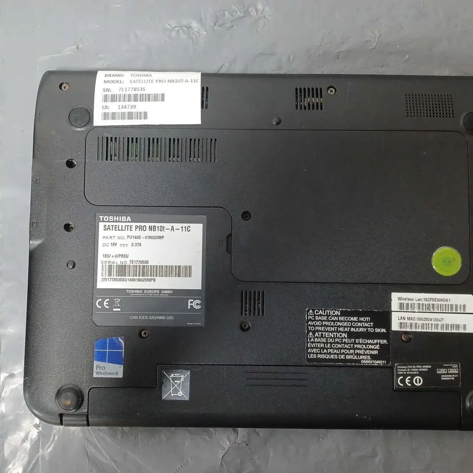 TOSHIBA SATELLITE PRO NB10T-A-11C	11 INCH	CELERON N2810 2.00GHZ
