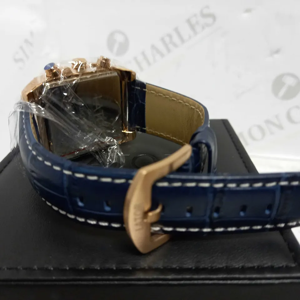 LATOR CALIBRE BLUE TRIPLE DIAL LEATHER STRAP WATCH RRP £585